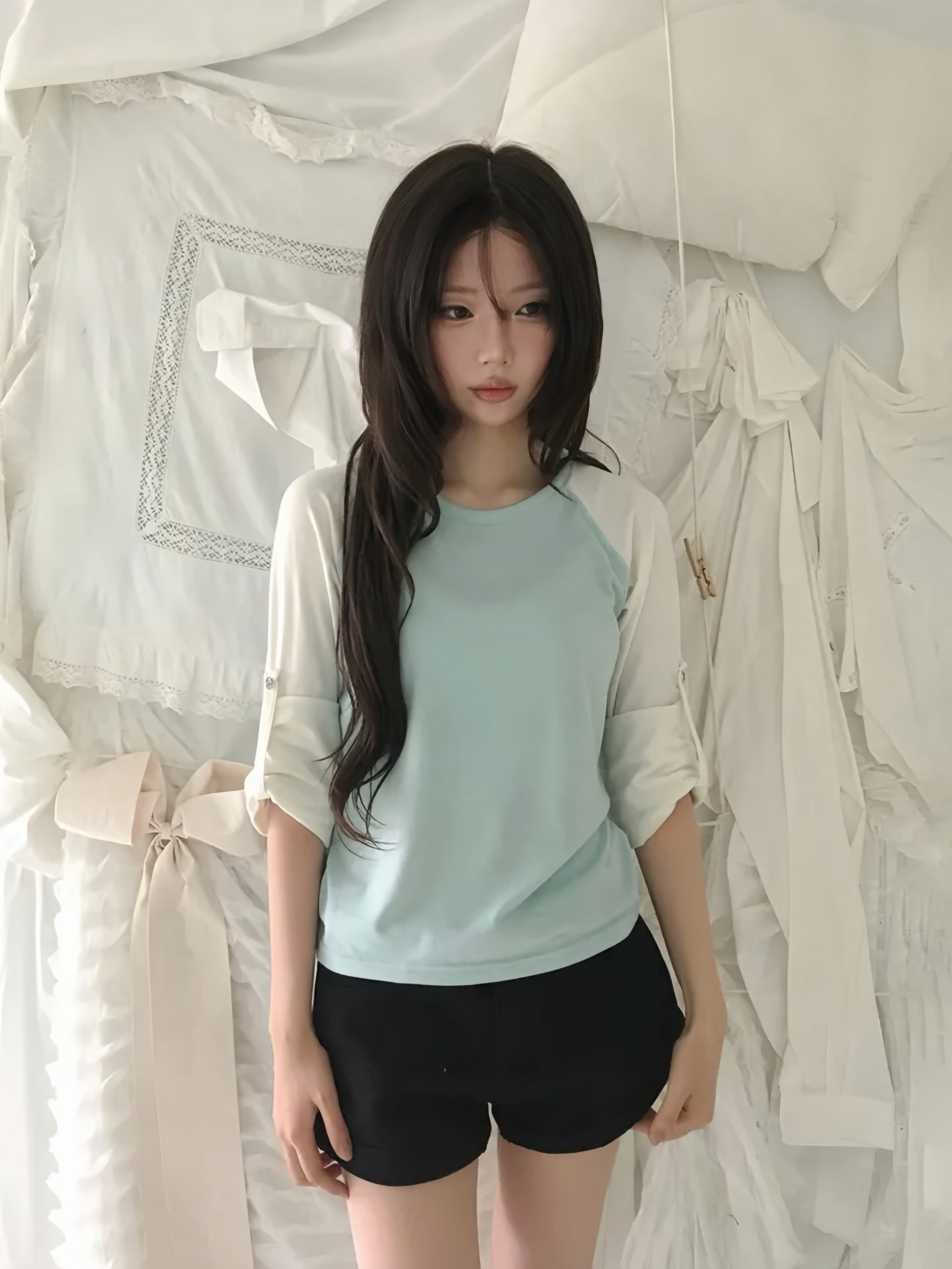 Roll-up Raglan Contrast Top