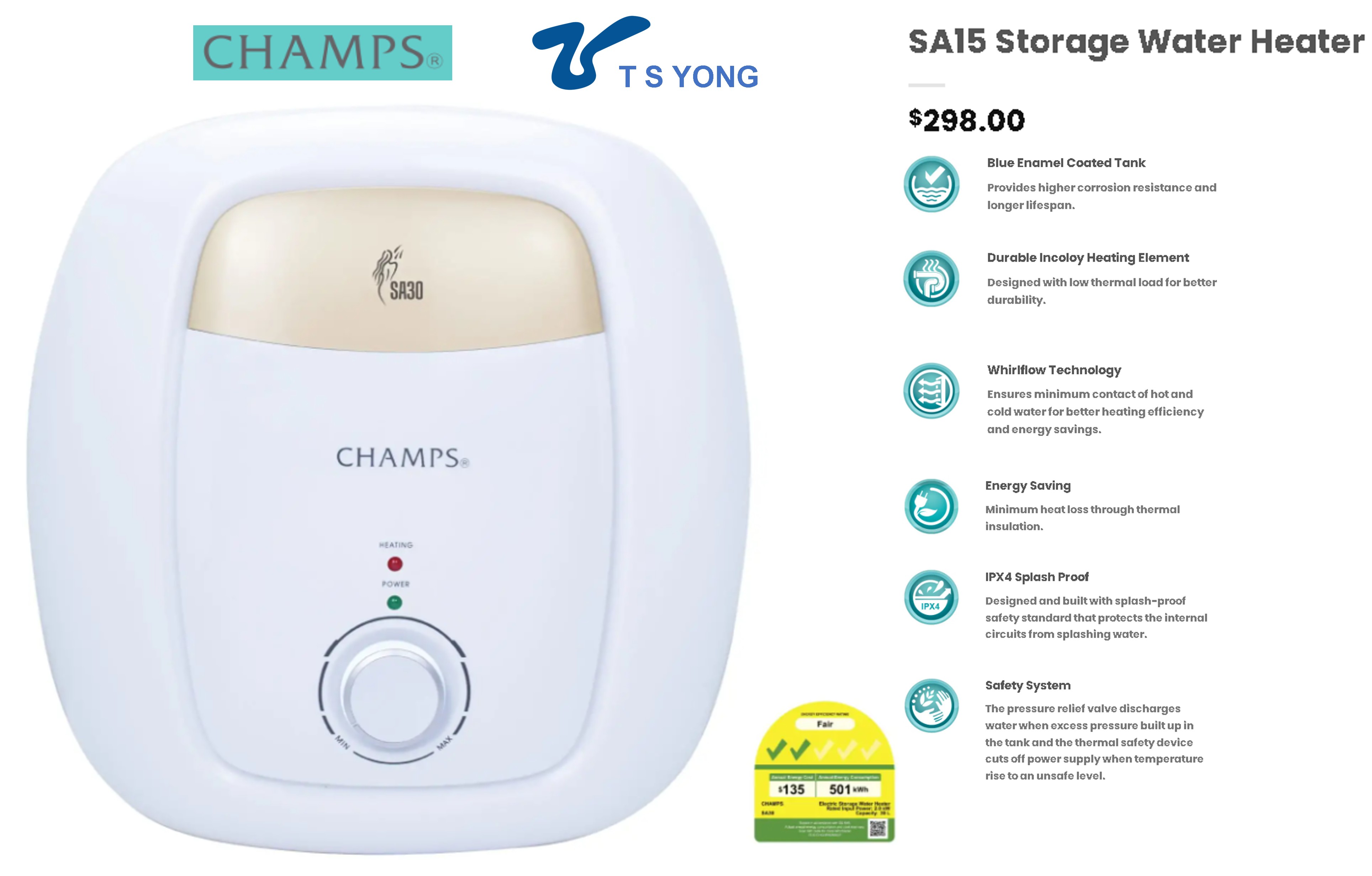 CHAMP SA15 Storage Water Heater