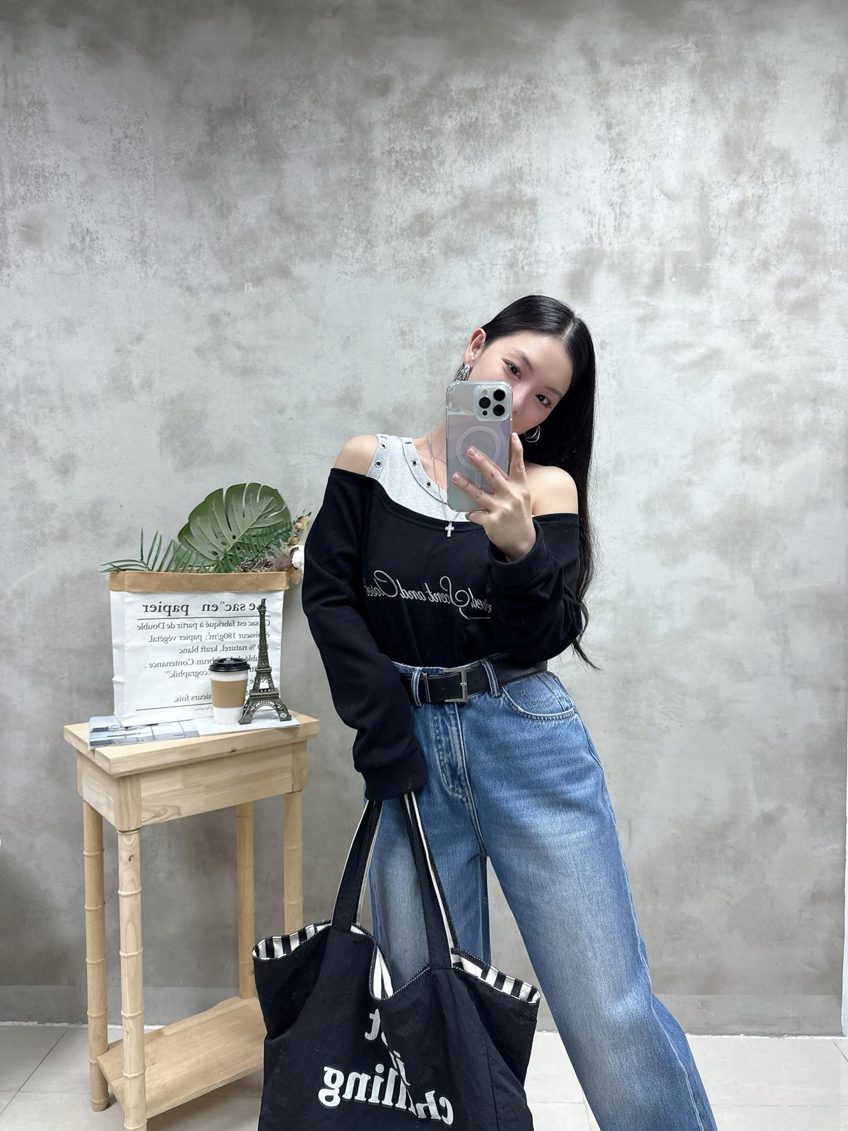 G12 銀圈假兩件刺繡Top