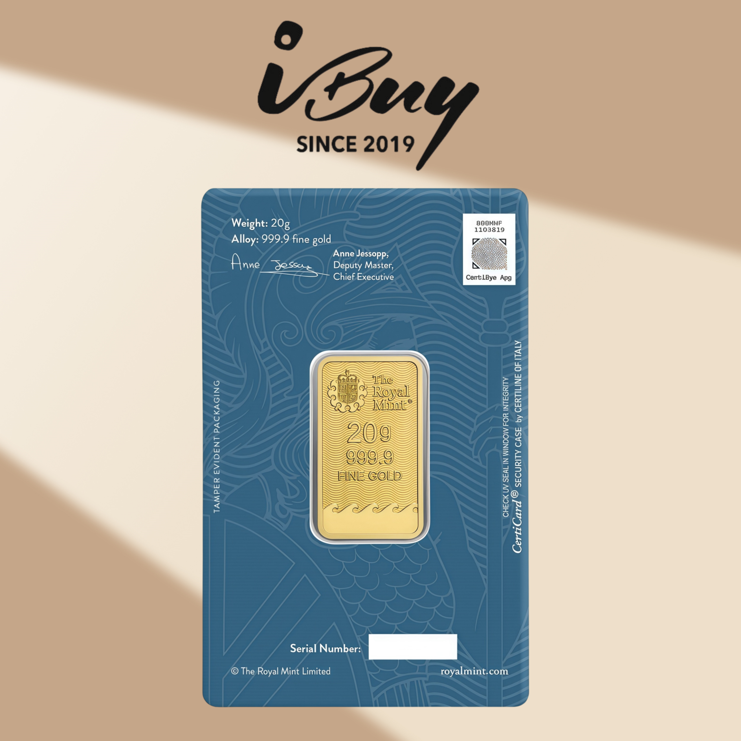 999.9 GOLD BAR THE ROYAL MINT BRITANNIA BAR 20G 英国皇家不列颠尼亚金片20G