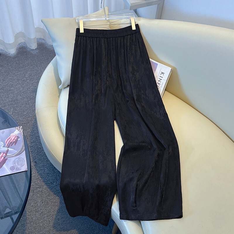 B266(0170) 新中式复古提花松紧腰人丝面料3色长裤