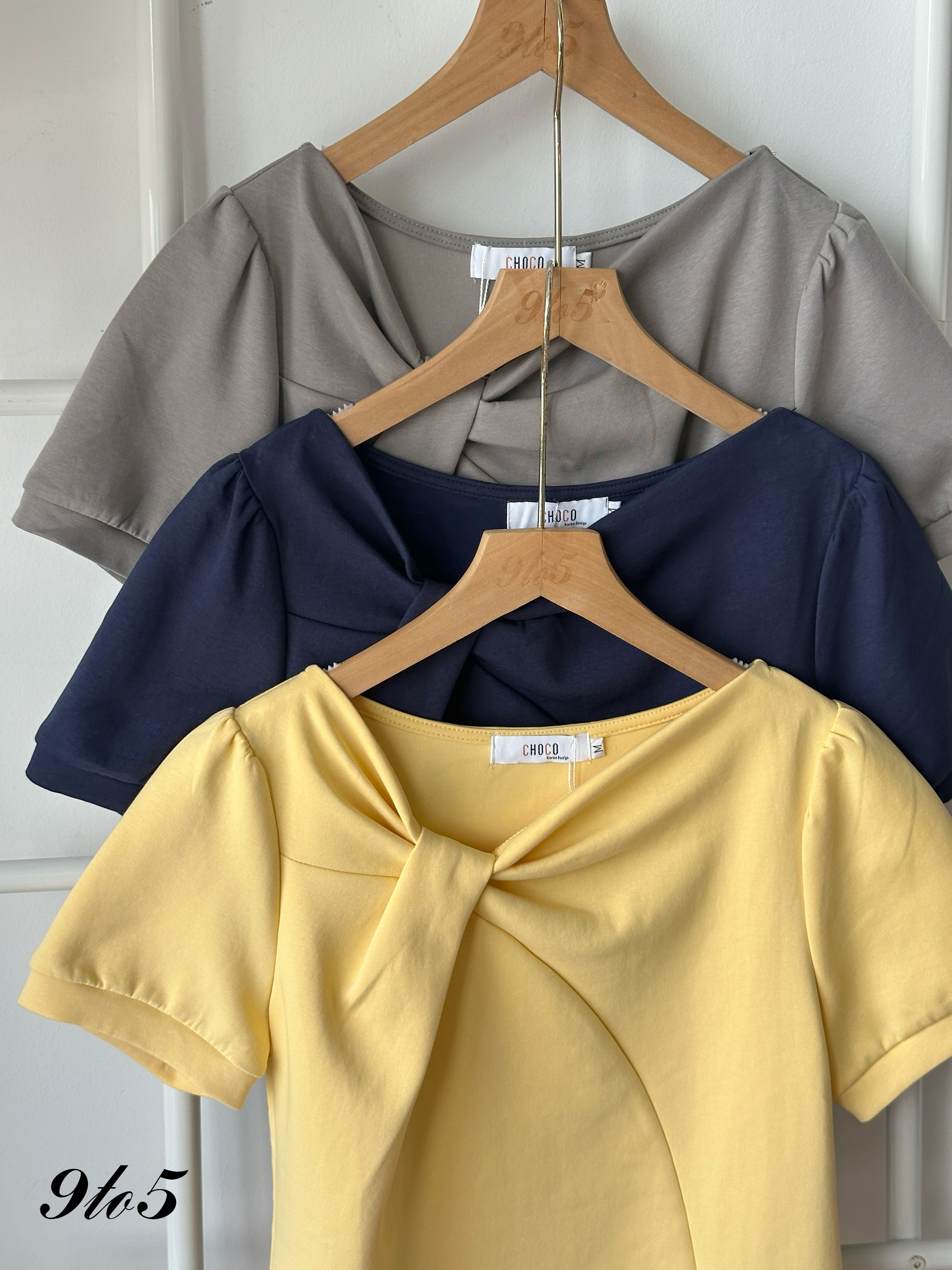 T4286 Puff Sleeve Knotted Top - 3 Colors 