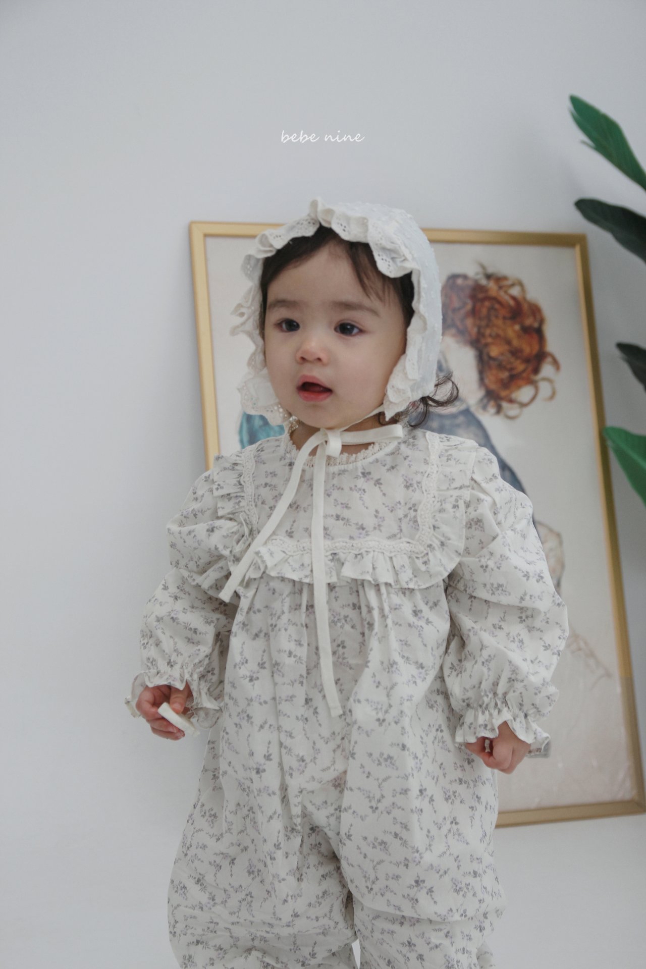 🌸預訂 韓國直送🌸🇰🇷Bebenine兩色碎花蕾絲荷葉邊方領寬鬆長袖連身服