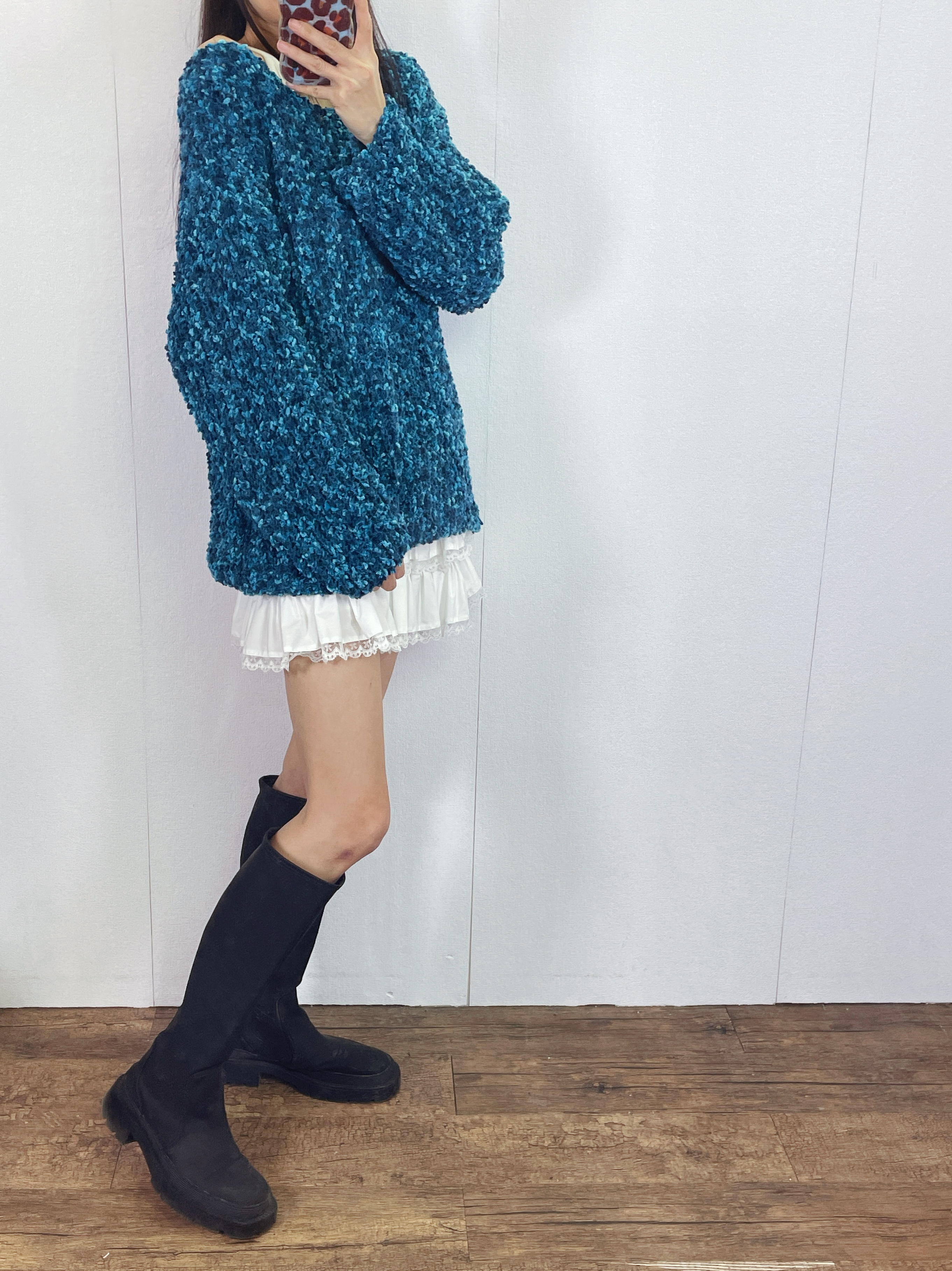 K5530 毛巾針織料V領長身top