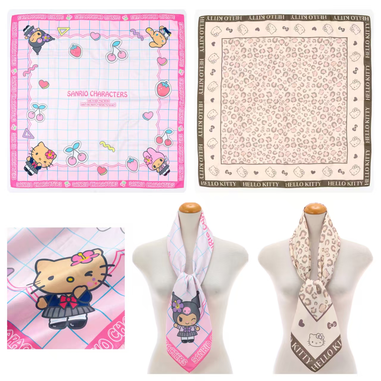 日本直送 Sanrio 大圍巾 88 x 88cm｜Kitty 貓豹紋・平成少女款｜潮流配飾 Sanrio large scarf