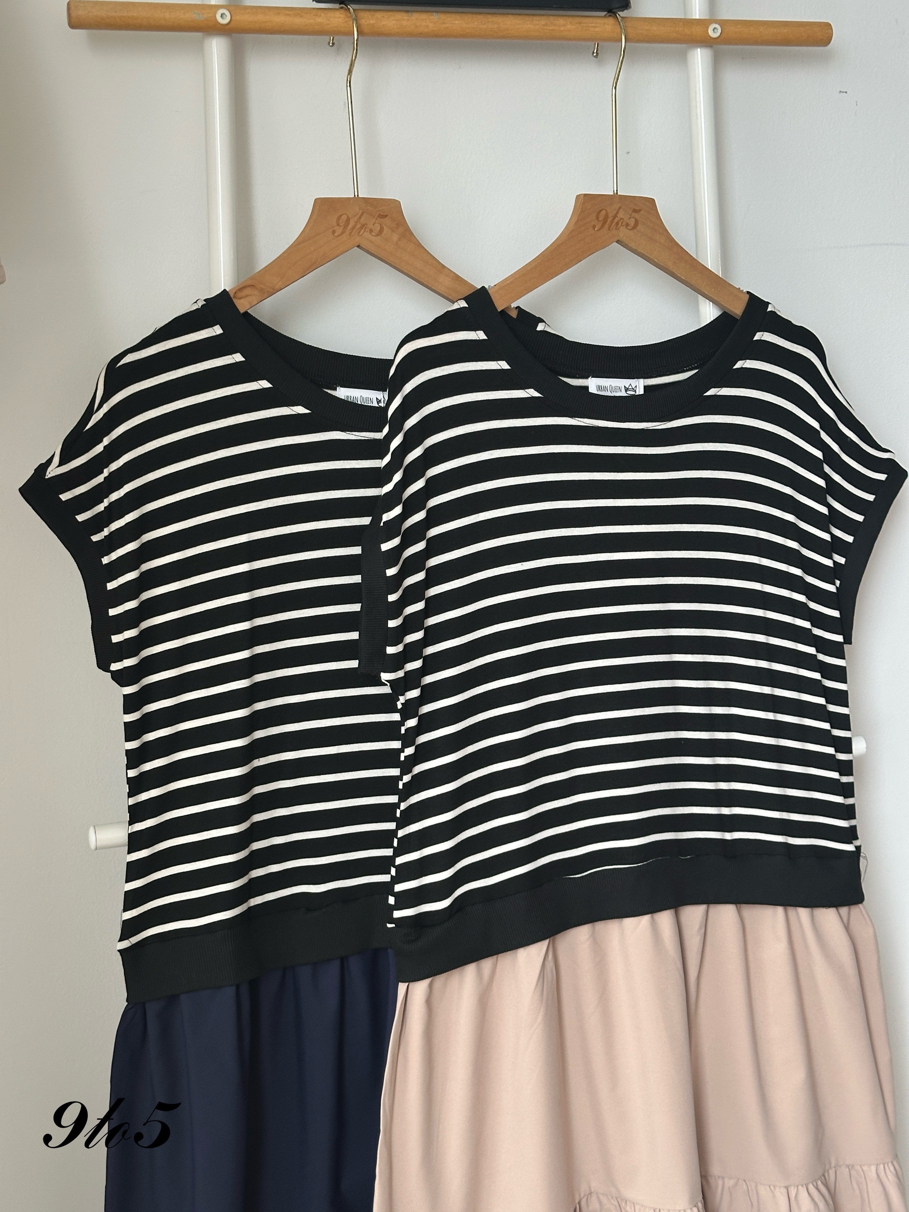 D2327 Stripe Layered Dress - Blue & Khaki