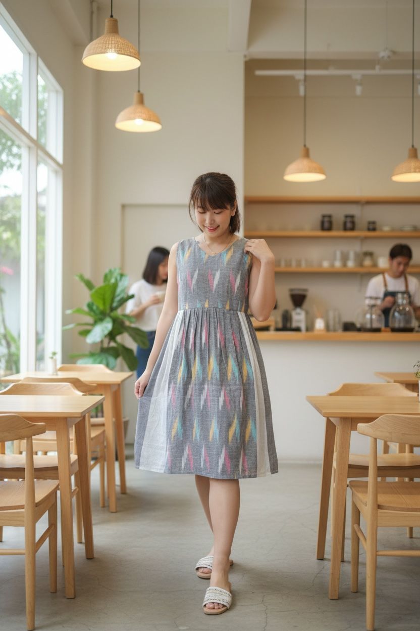 2105 Light Grey Totem Print Sleeveless Short OP 38"