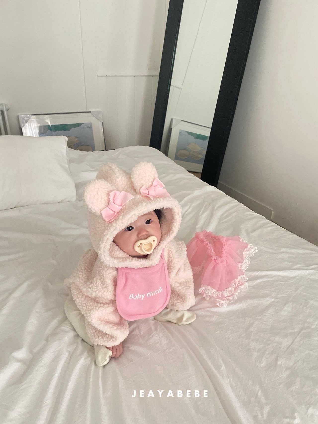 Jeayabebe | Bear Pink set (連身+口水巾)