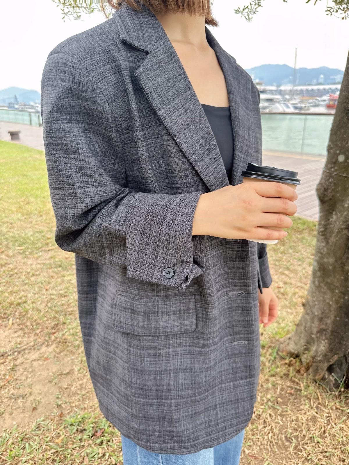 個性型格紋歐美風Oversize西裝褸