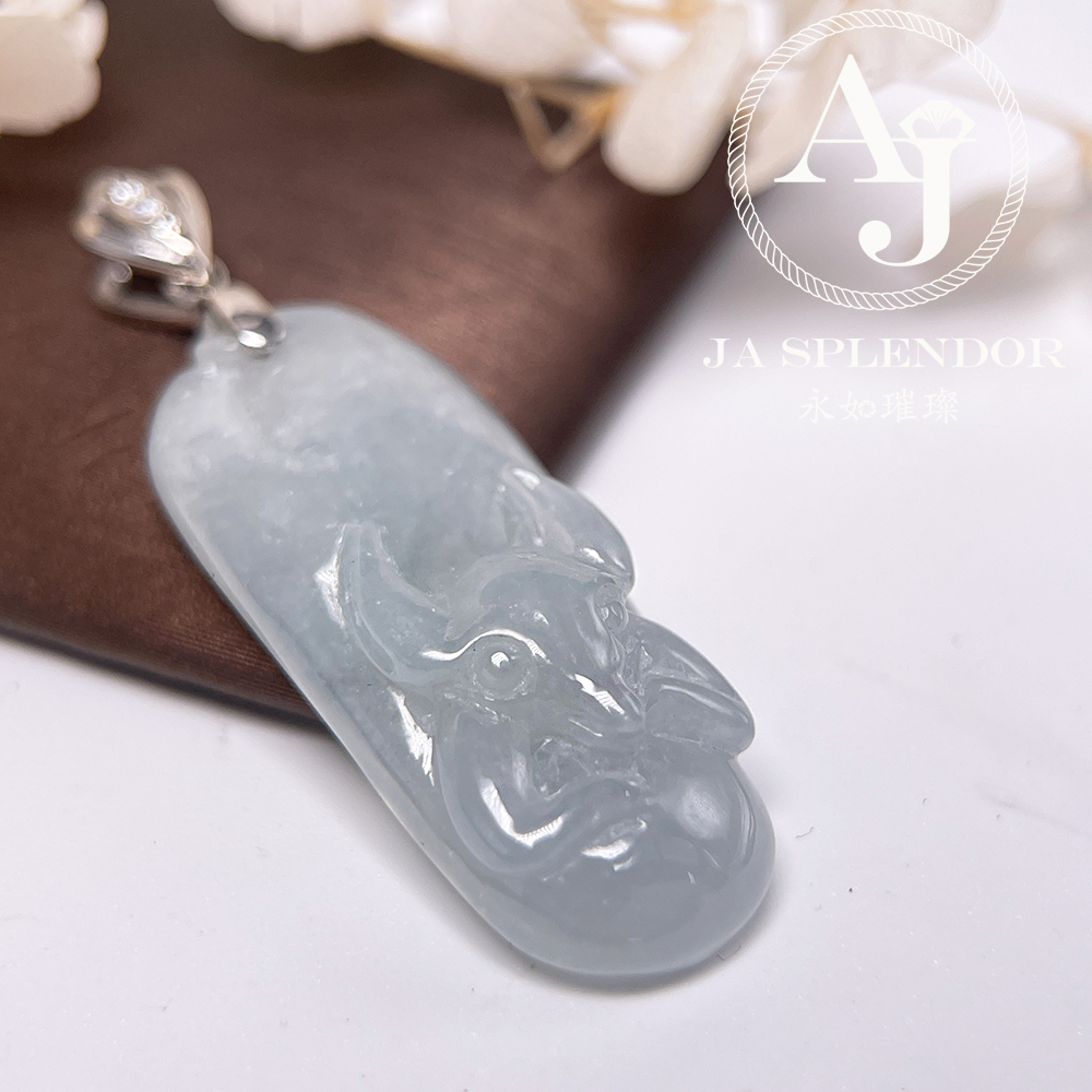 JNS-344 天然翡翠A玉-福到蝙蝠純銀吊墜
