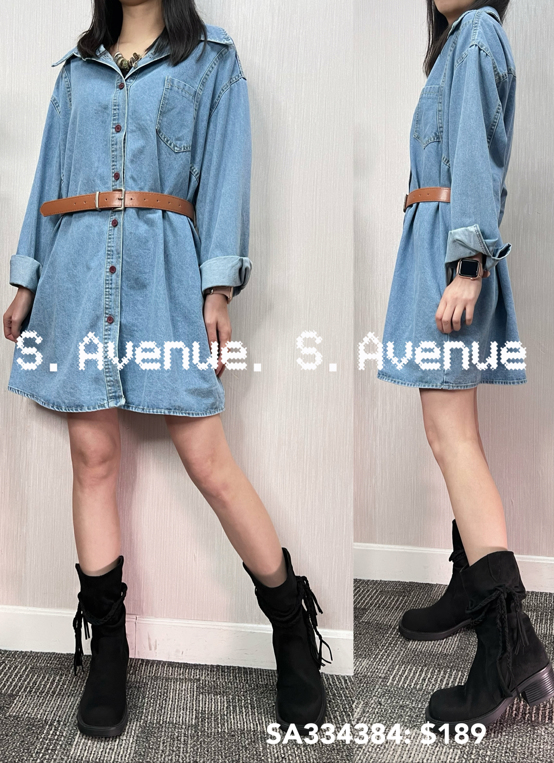 SA334384: 長袖側有骨雙著牛仔shirt