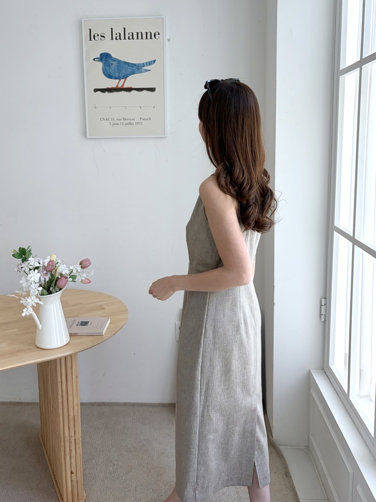 Linen Blend Twisted Strap Dress (Mocha)