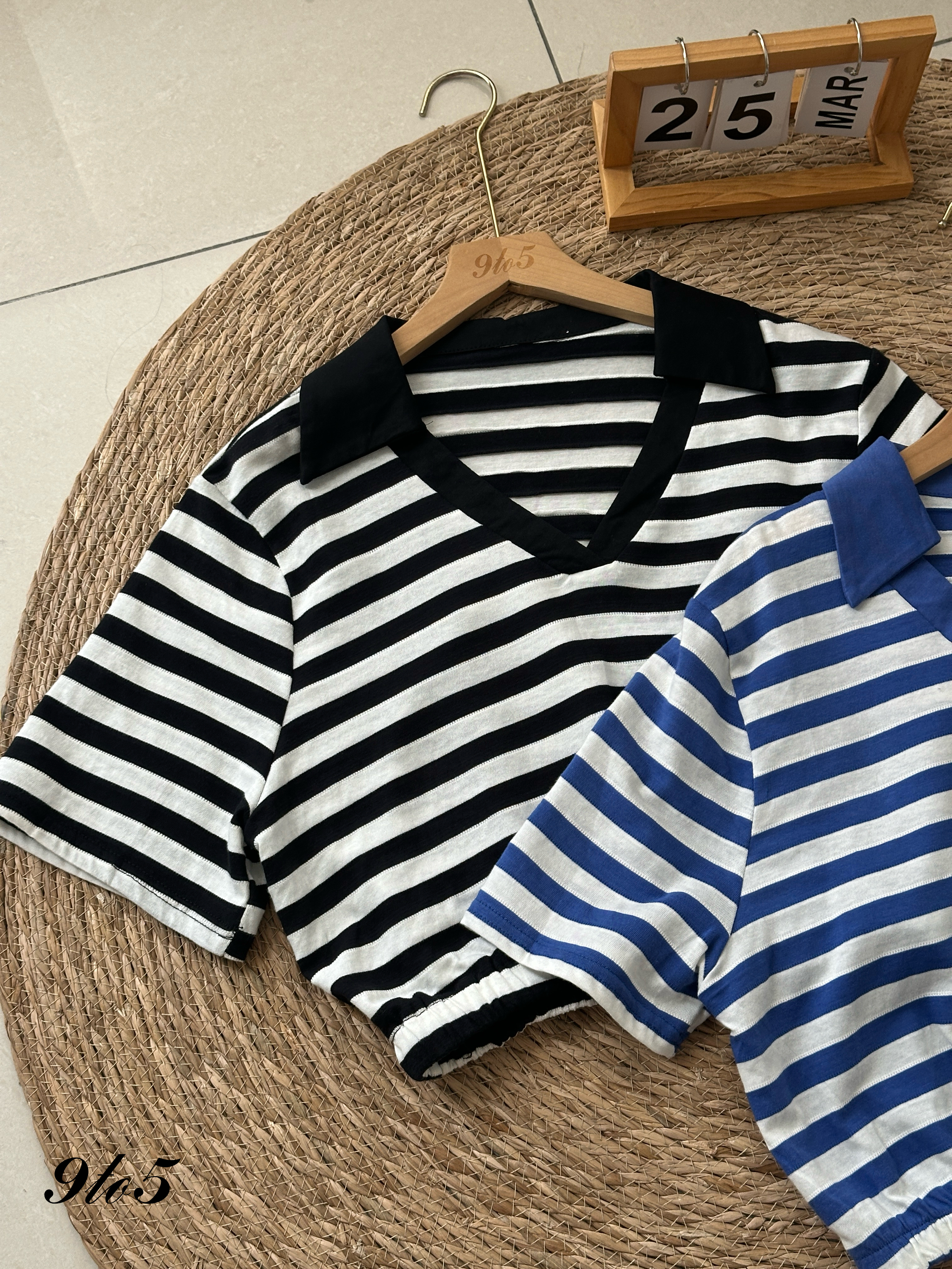 T4046 Stripe Polo Tee - Black & Blue