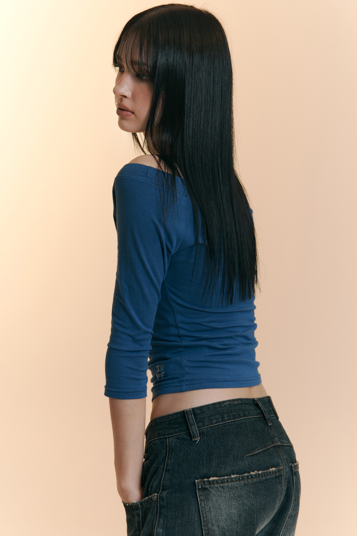 pleaseNOFOLLOW - Zed Off-Shoulder Long Sleeve Top (Blue)