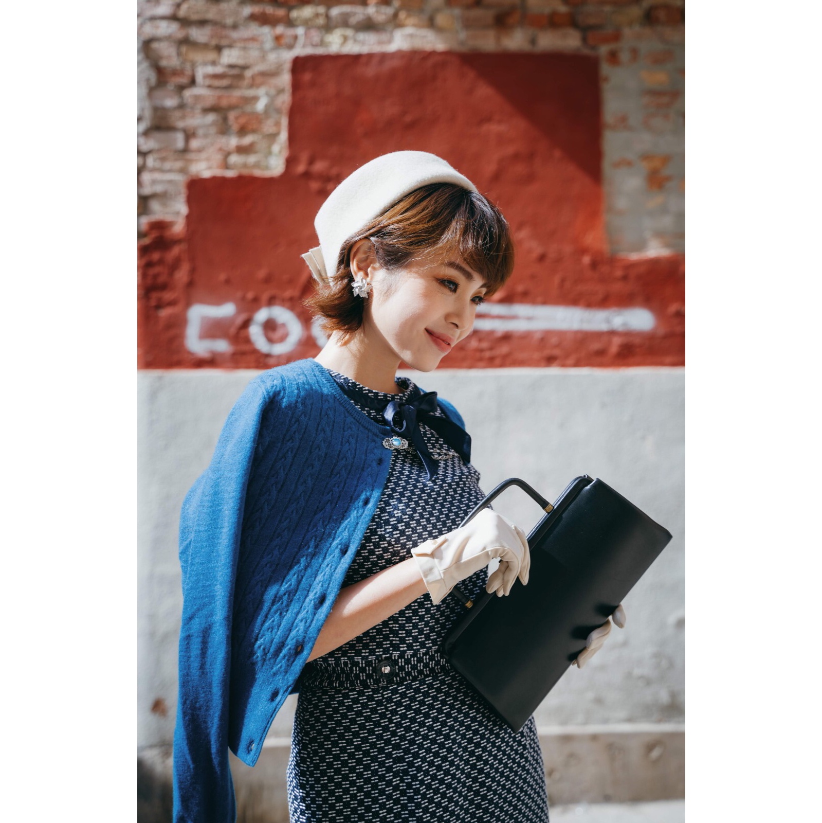 (Ready-Made)1950s Style Peakcock Blue Cashmere Cardigan(FM094)