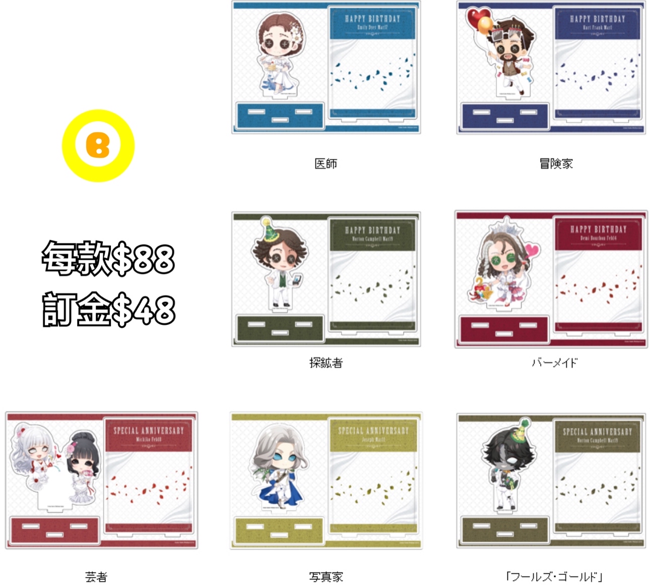 Preorder預訂6/2026年第五人格Birthday&Characterday 2026立牌