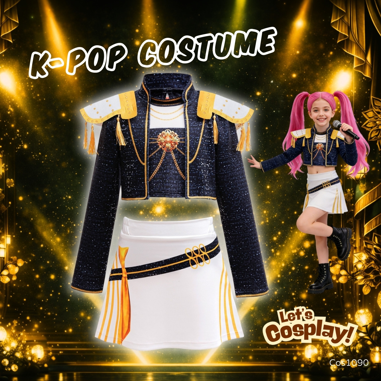 Lets cosplay K Pop Demon Hunters K Pop 獵魔女團 舞台爆閃演出服｜女團主角 Aurora 同款｜學校表演・萬聖節・K-Pop Show Cosplay cos1090