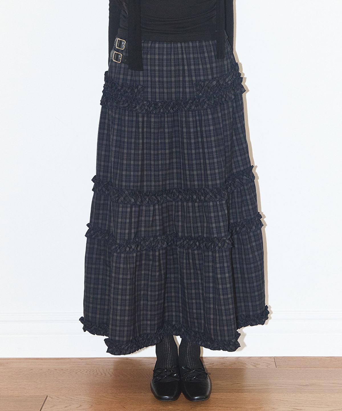 🇰🇷訂購｜ILLIGO 26SS｜Buckle frill long skirt 3色 
