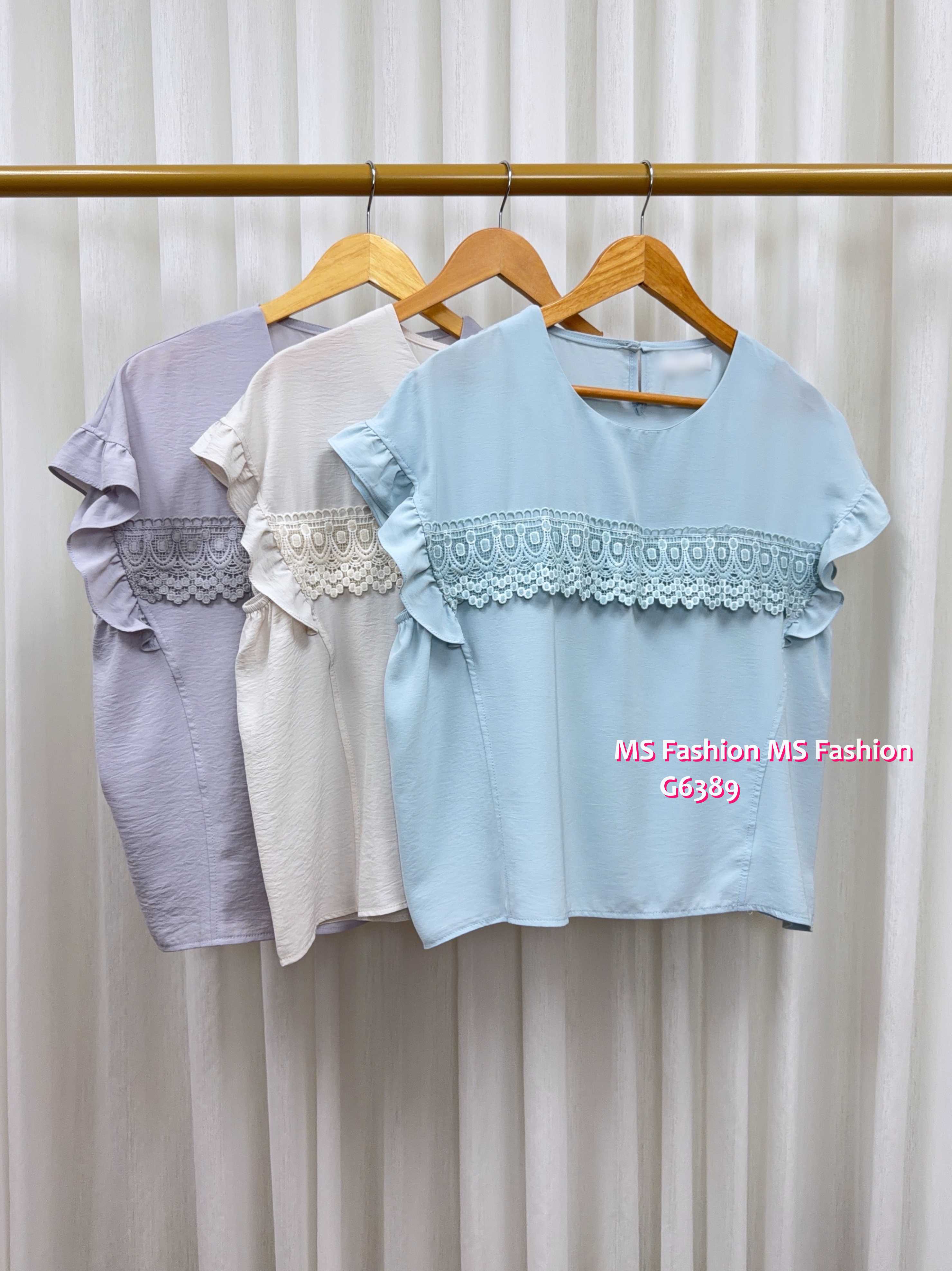 G6389 靚色通花ruffle袖top