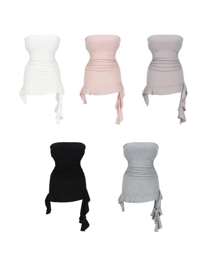 Asymmetrical Ruffle Ribbed Tube Top