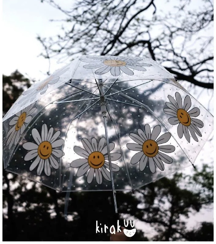 日本 Kirakuu 菊花笑面透明雨傘|浪漫氛圍|雨傘雨具系列|長傘|大範圍擋風擋雨