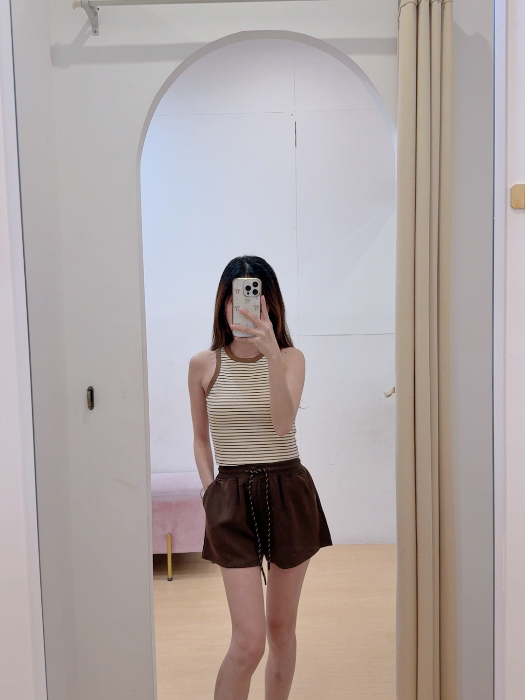 撞色条纹针织背心R2475