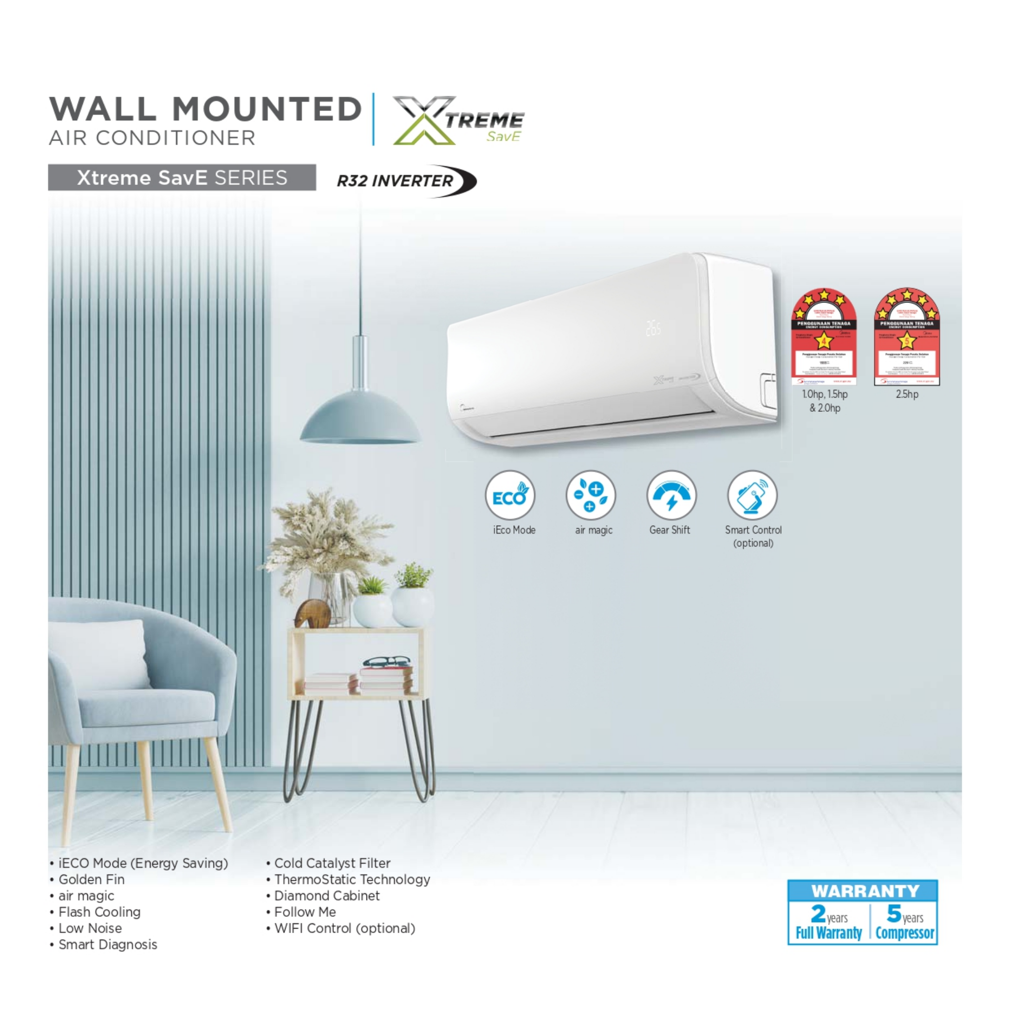 Midea 2.5Hp R32 Xtreme Save Inverter Air-Conditioner MSXS-25CRND8