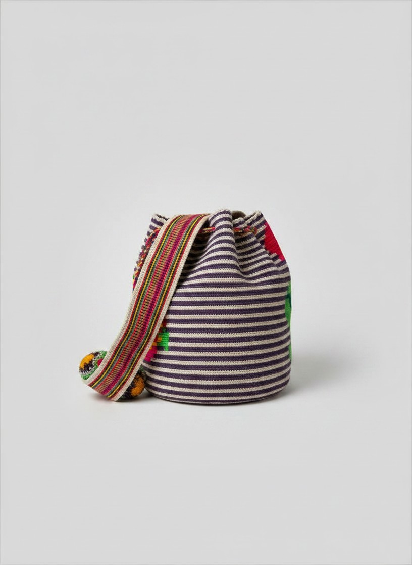 【背得起嘅藝術品】哥倫比亞正宗 Wayuu Mochila 手工民族編織袋  [預計 : 6月中至尾發貨] (PO-WY-PURRED-F06)