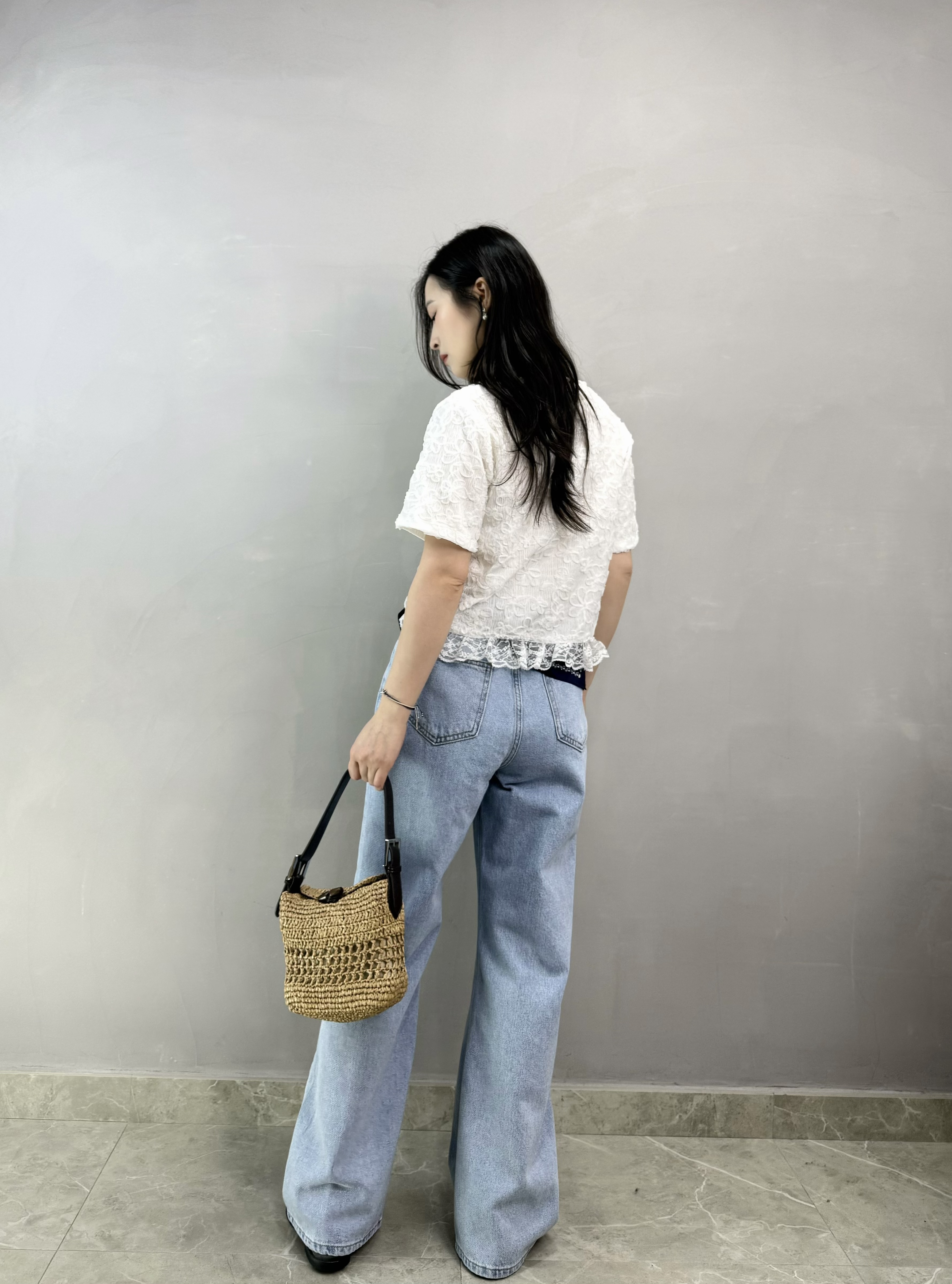 N61 雙絲巾薄牛仔褲