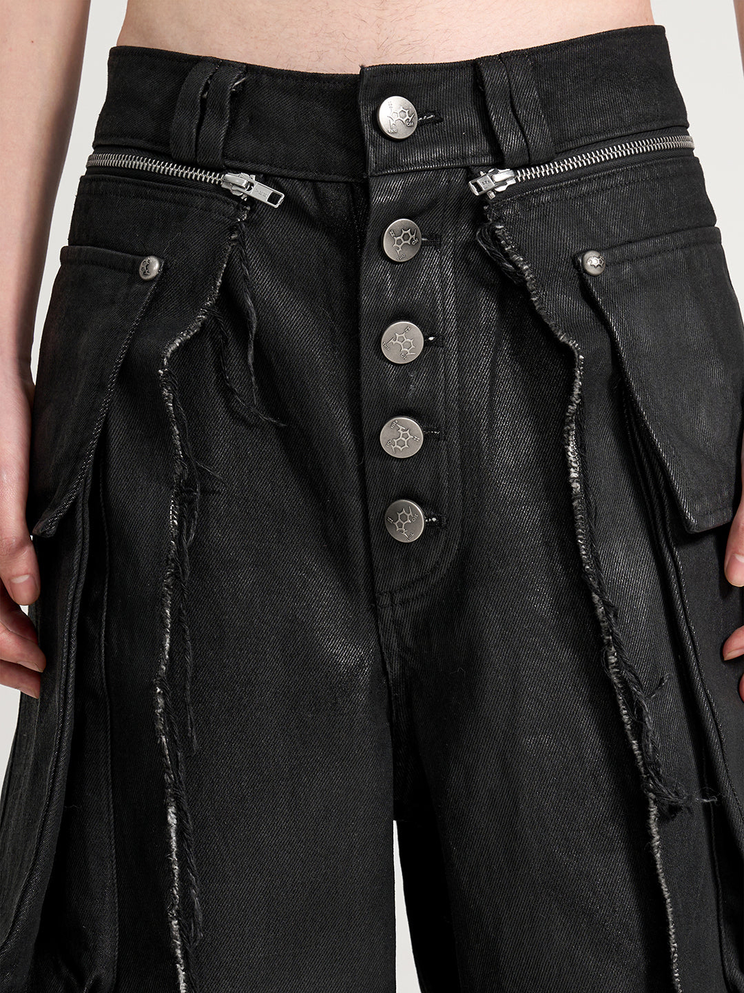 VAR-47｜HINGE FORM · WAX-BRUSHED LAYERED DENIM PANTS