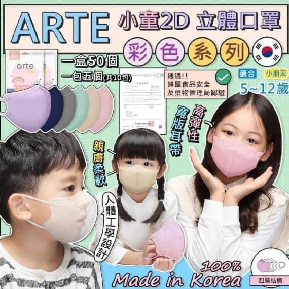 🇰🇷韓國醫護級橫摺式Arte兒童彩色款4層口罩😷 