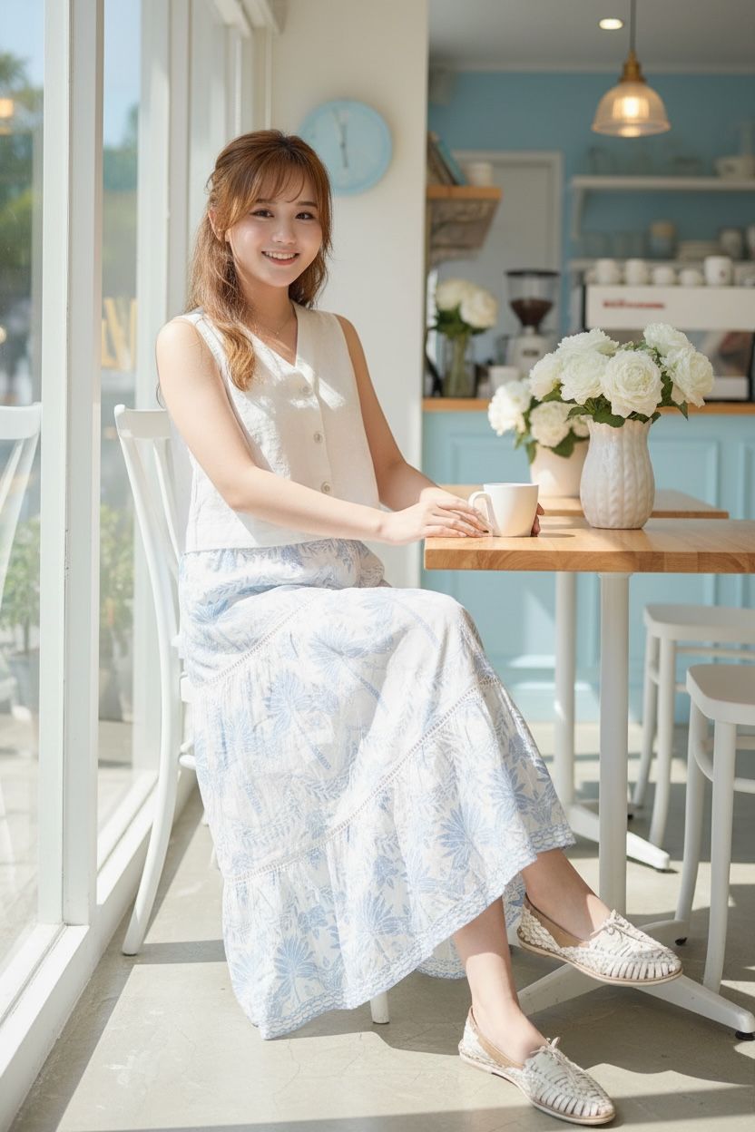 Light Blue Palm Tree 3 layer Skirt #1475