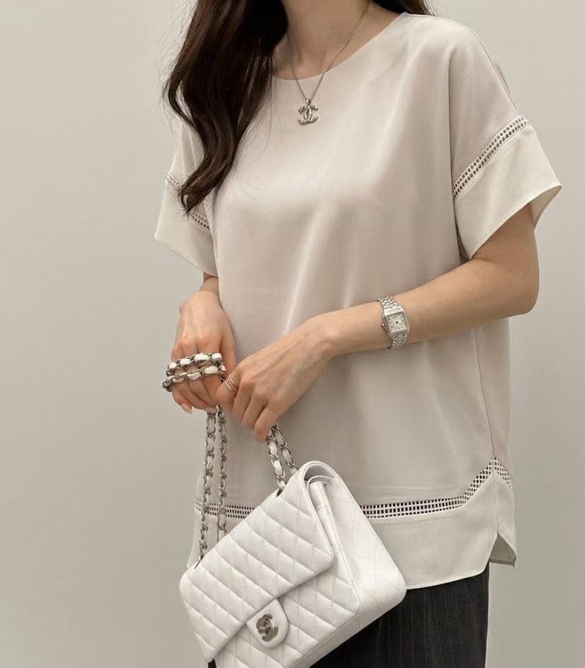法式簡約鏤空拼接上衣