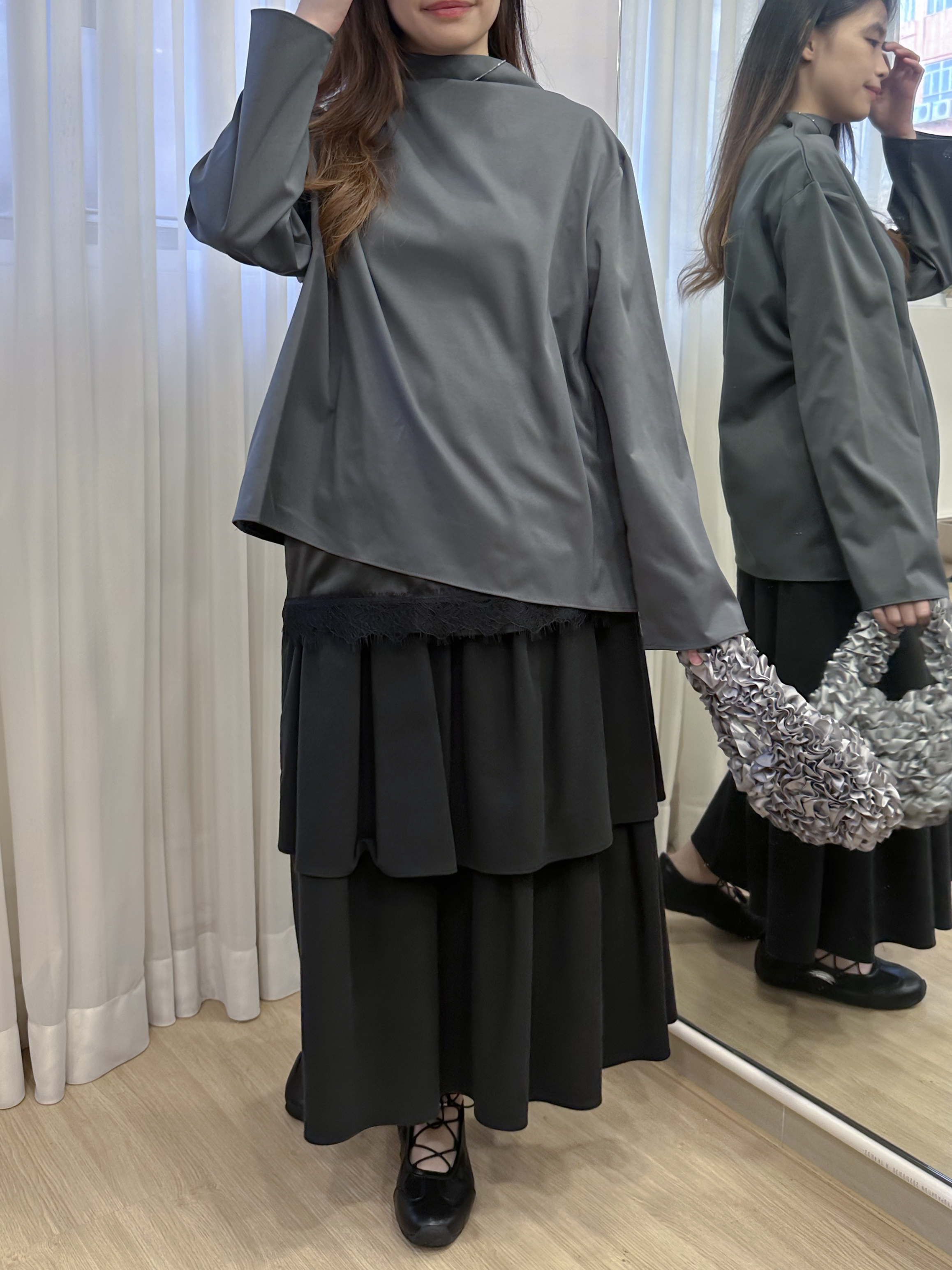低調乾淨高級感～高領闊袖襯衫 SD0003 - 灰色 Grey
