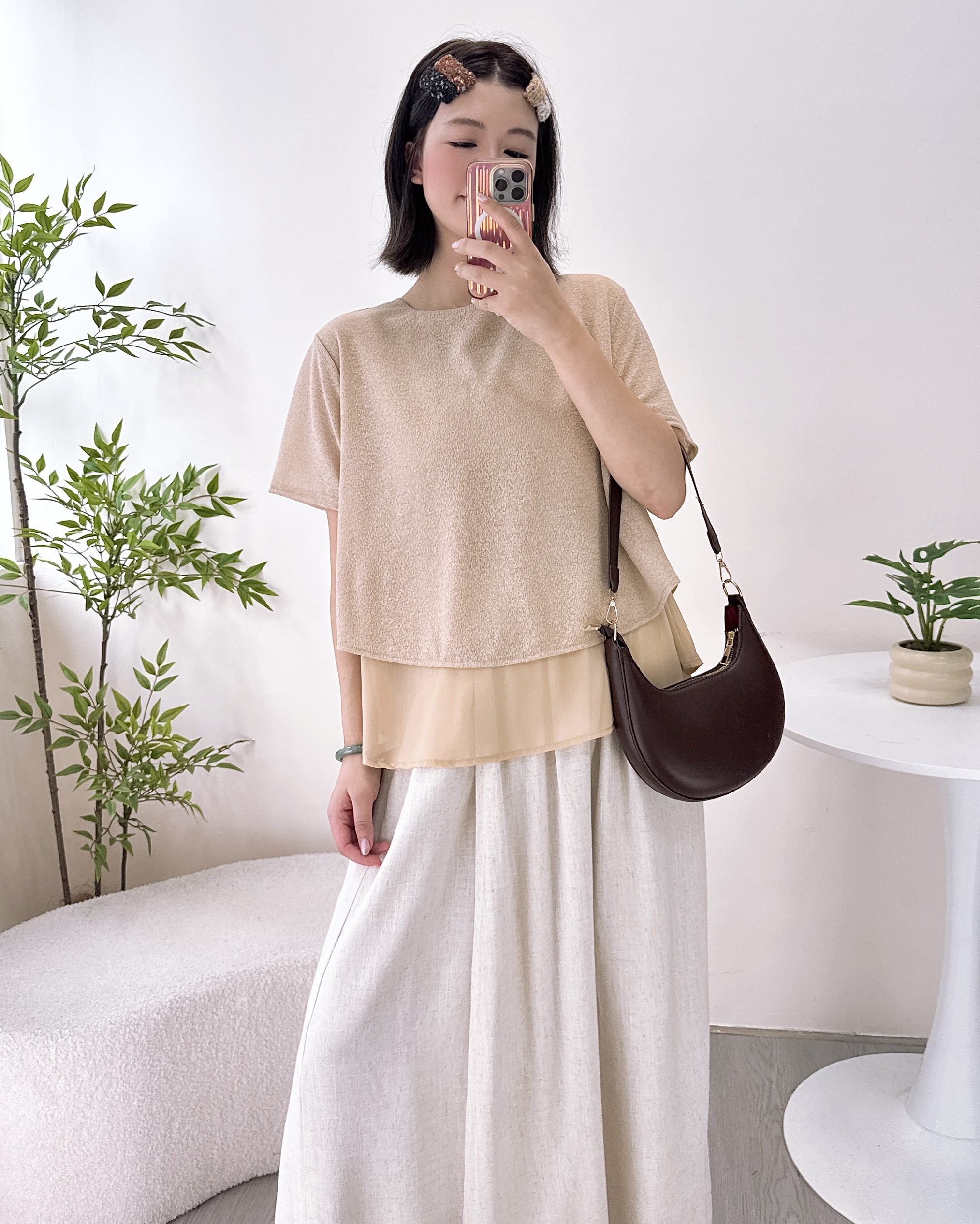 輕薄磨砂雪紡混棉上衣 3色