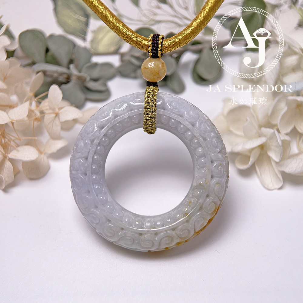 JN-3299 天然翡翠A玉 復古回紋順利招財黃翡精工雕刻糖環