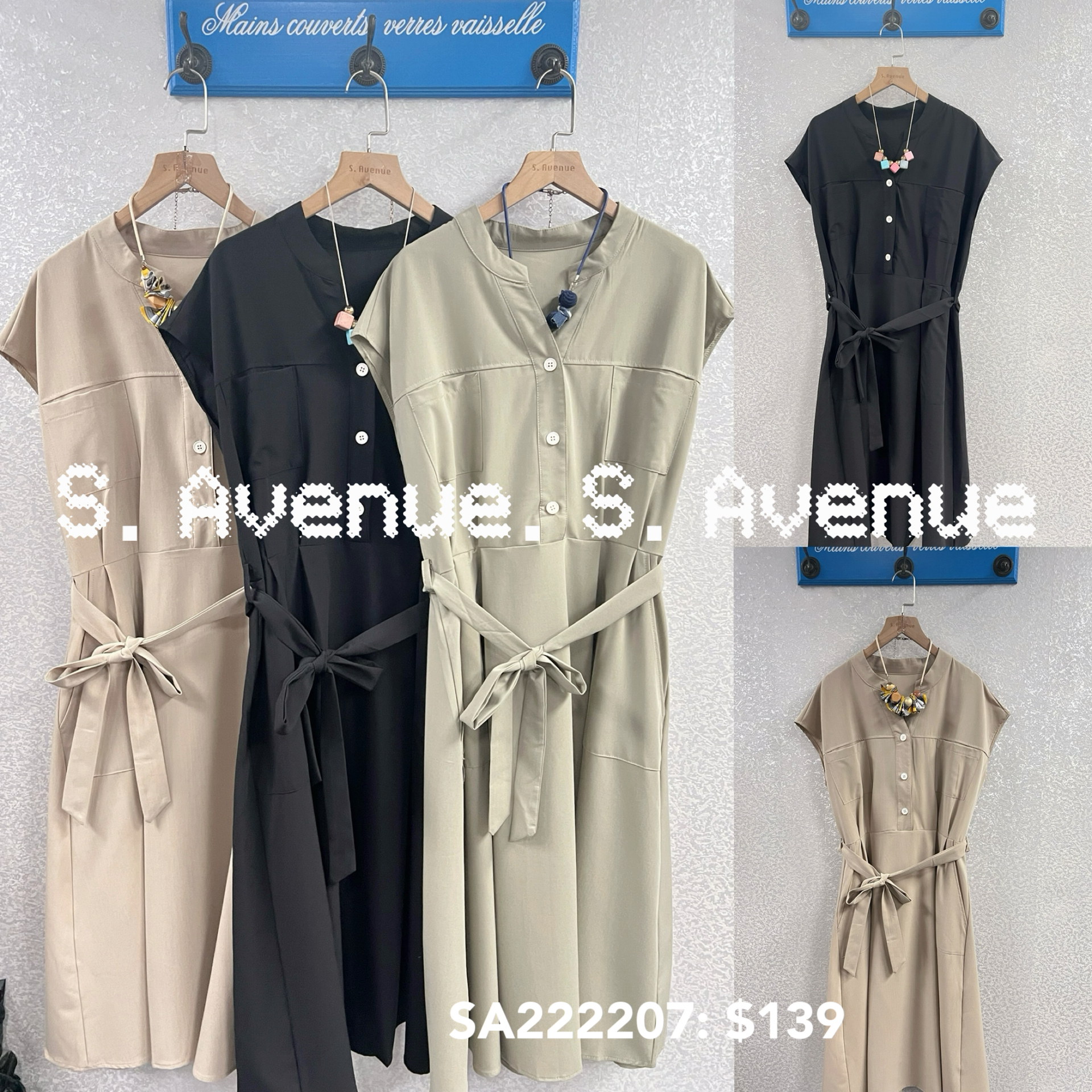 SA222207: 雞翼袖V領前有鈕綁結op