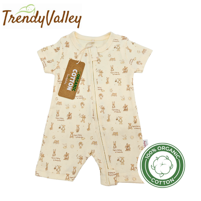 Trendyvalley Organic Cotton Short Sleeve Short Pant Zip Romper