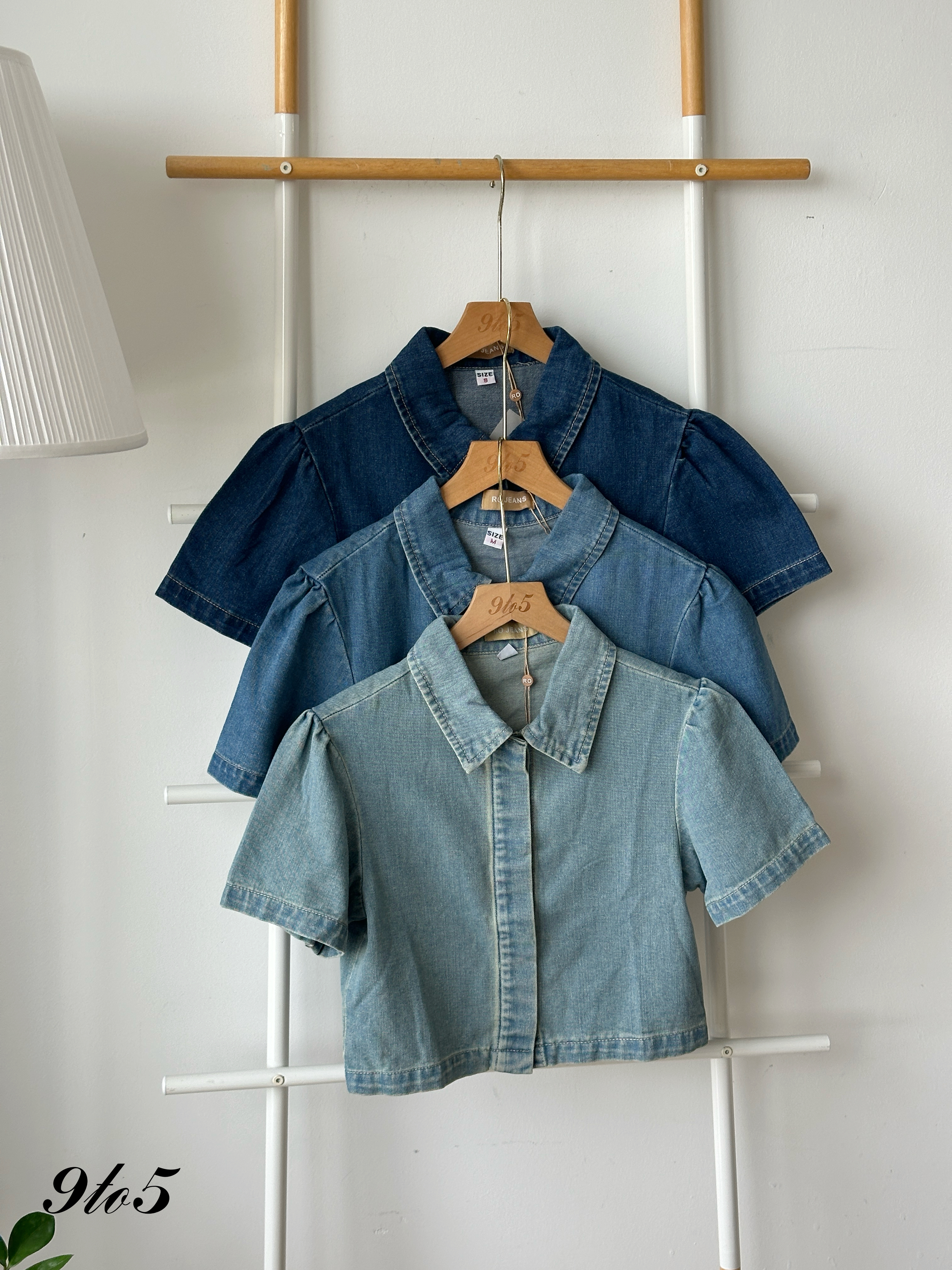 T4177 Puff Sleeve Denim Top - 3 Colors 