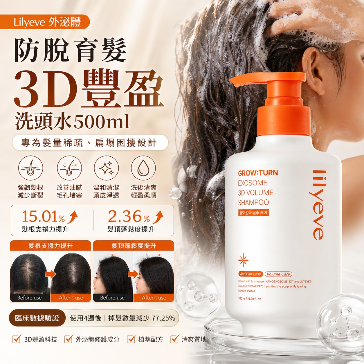 【預訂】韓國 Lilyeve 外泌體防脫育髮3D豐盈洗頭水 500ml