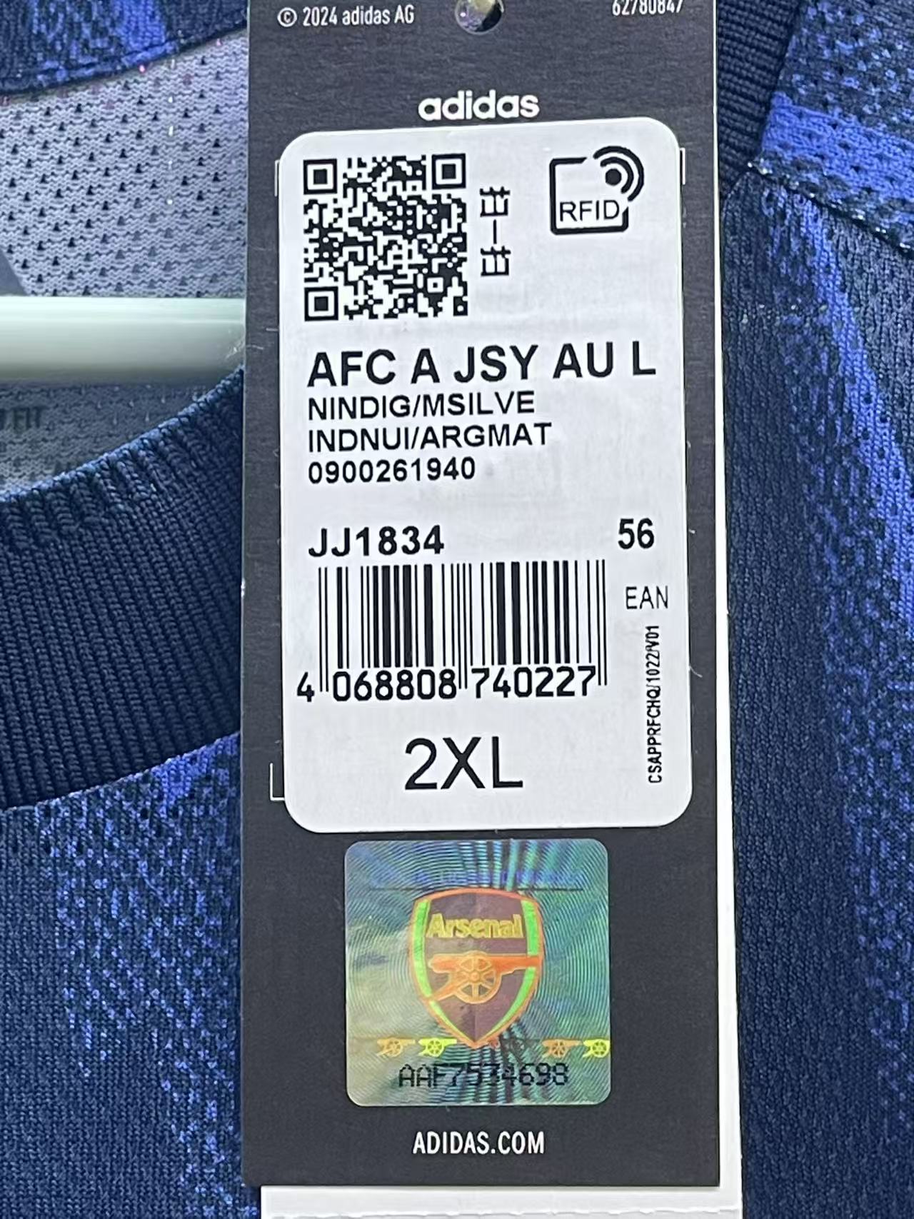 2025-26 Arsenal Away Long Sleeve Authentic Shirt Size 2XL "BNWT" 