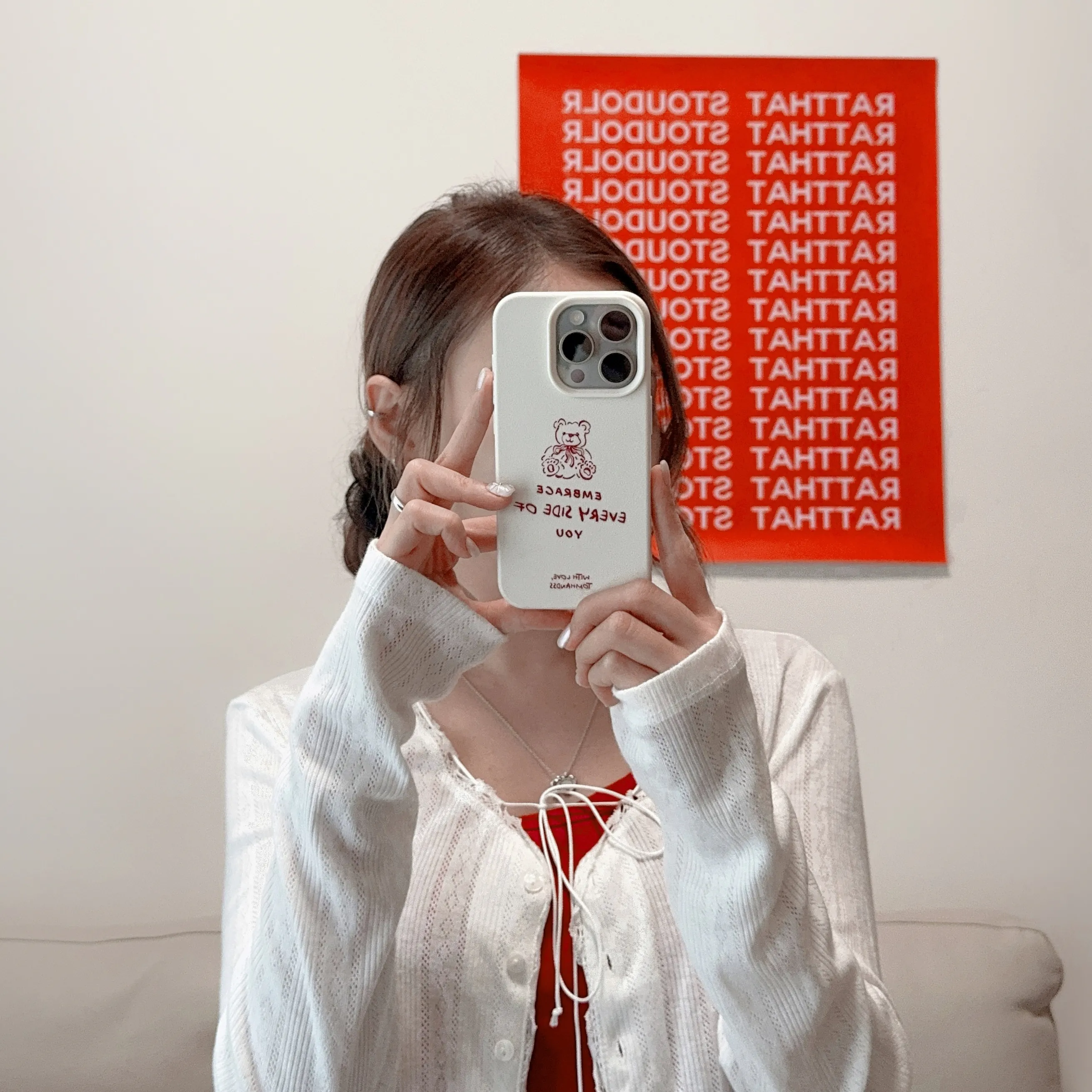 【Huggy Little Teddy】仿皮紋軟膠手機殼*象牙白/黑*