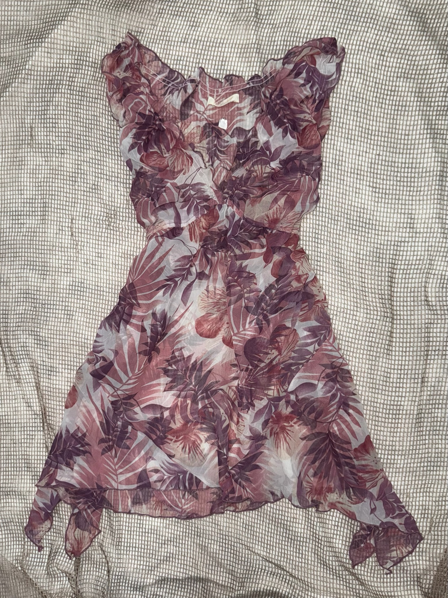 Boho Botanical Chiffon Dress with Ruffled Trim