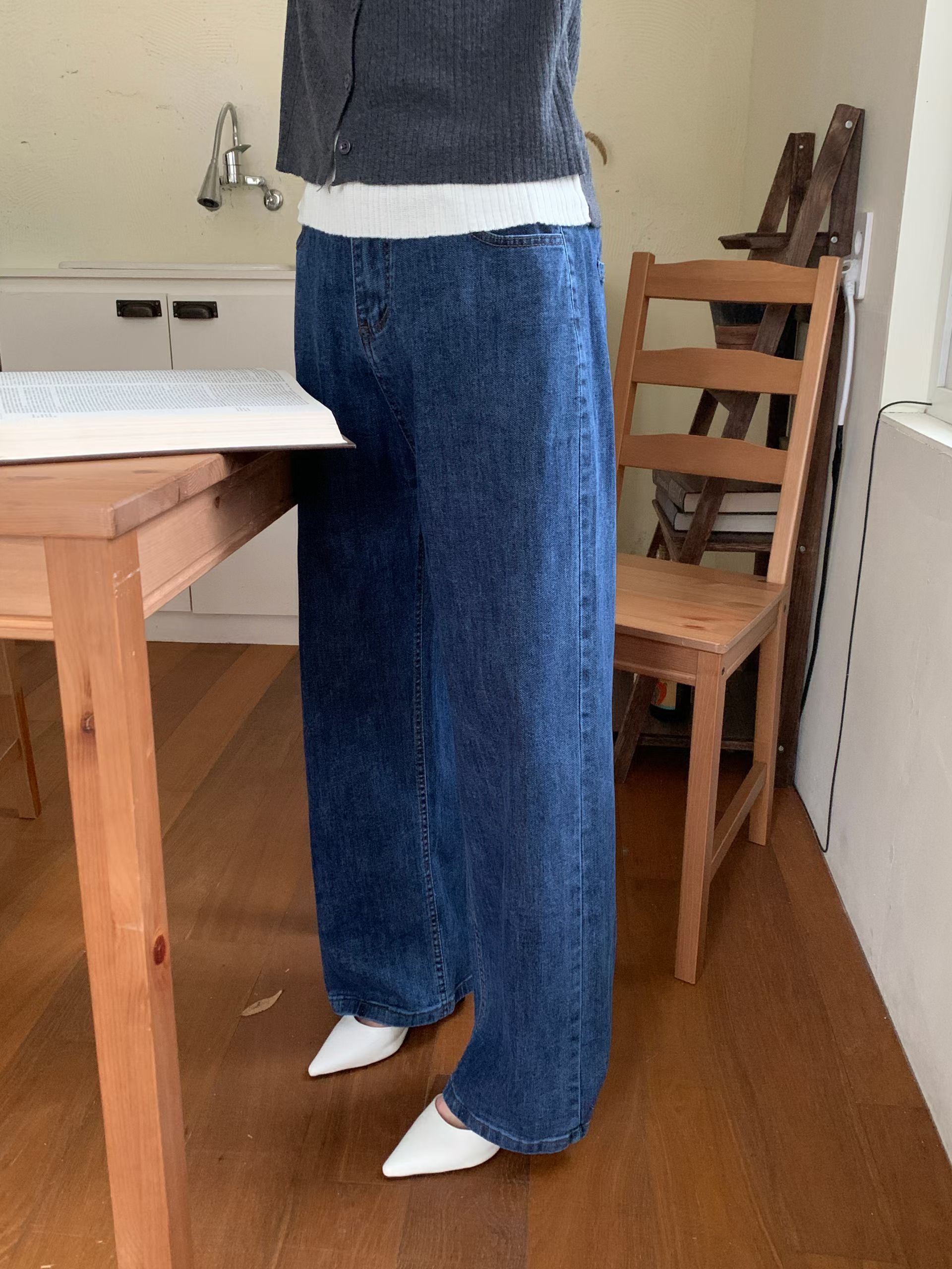 CT13 後橡筋腰牛仔直腳褲