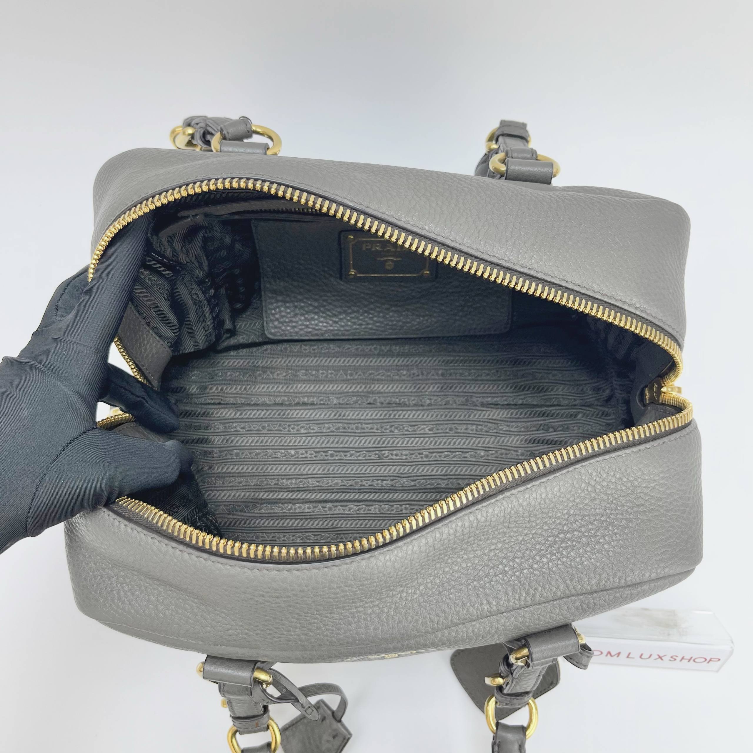 Prada Grey Bauletto Boston Bag GHW
