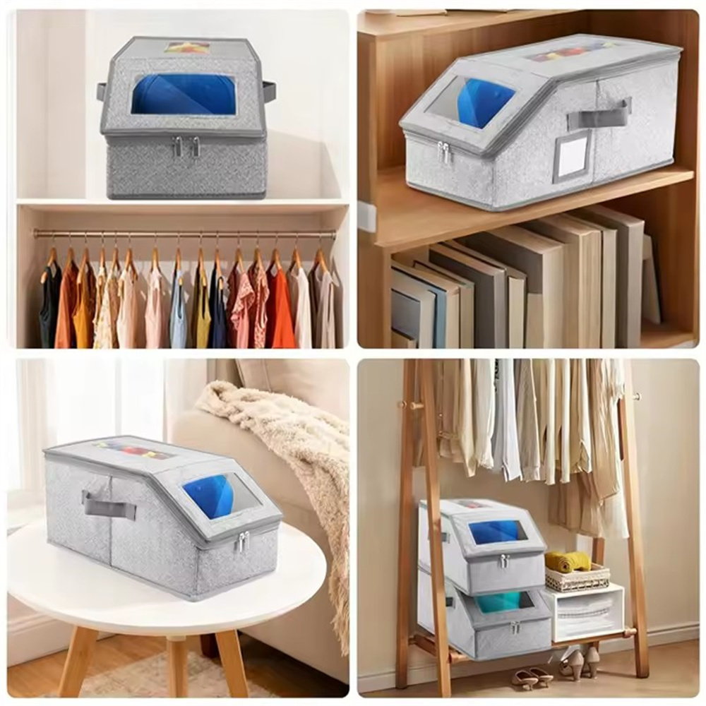 帽子防塵收納盒  帽子儲物盒 棒球帽 鴨舌帽 大容量拉鏈盒 多功能儲物盒 灰色 [平行進口] HK2674