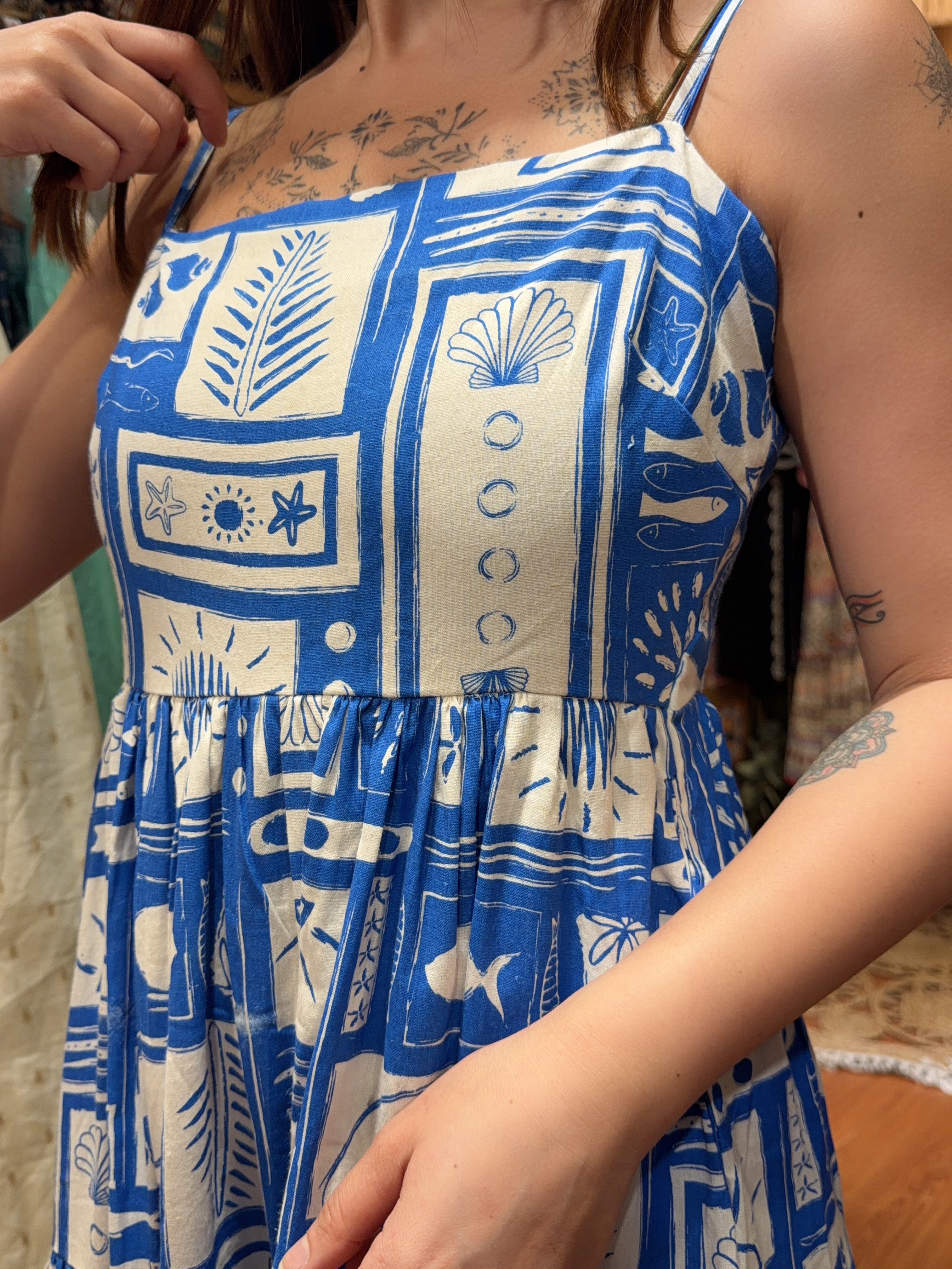  2294 Blue White Fish Print SL OP