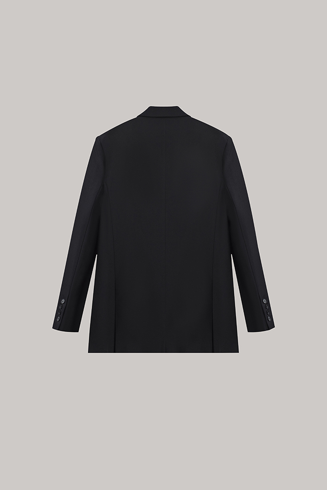 Black Varsity-Inspired Structured Blazer