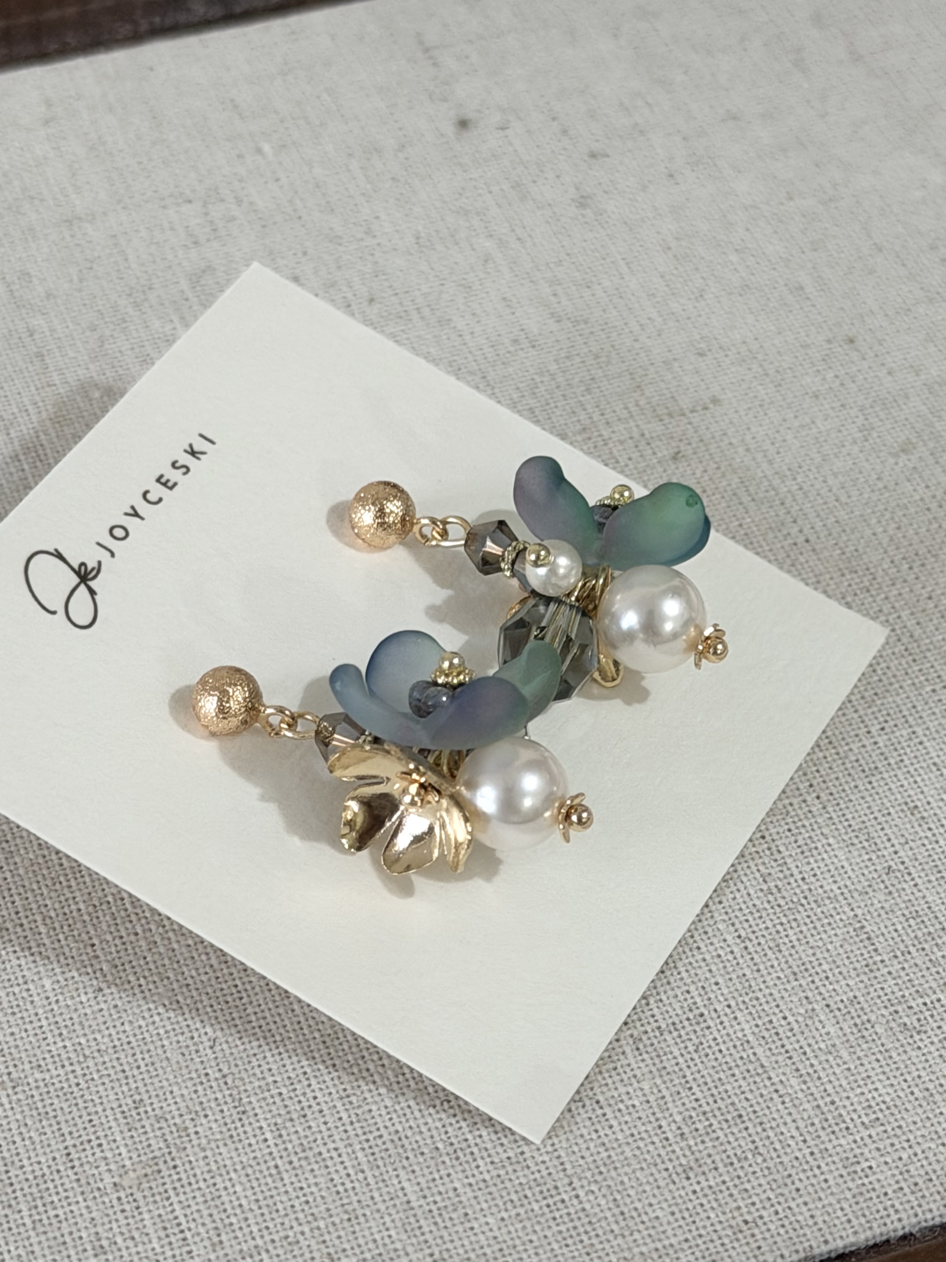 日本花語系列耳環/漸變藍花朵款