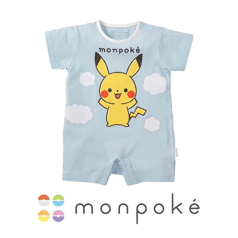 Monpoke 嬰兒比卡超藍色雲雲短袖衣 one size 70-80cm